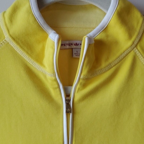 PETER MILLAR YELLOW WHITE QUARTER ZIP 100% COTTON TOP SIZE LARGE GOLF PREPPY - Picture 3 of 8
